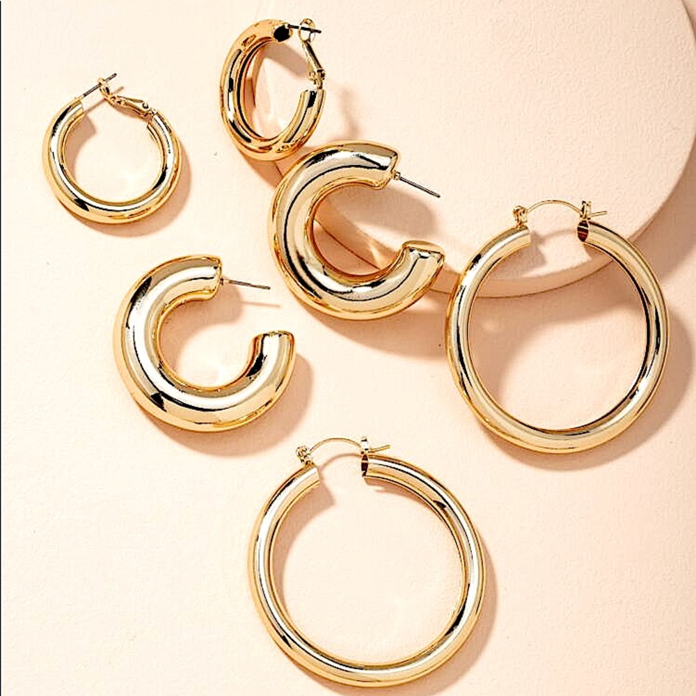3pairs Chunky Hoop Earrings
